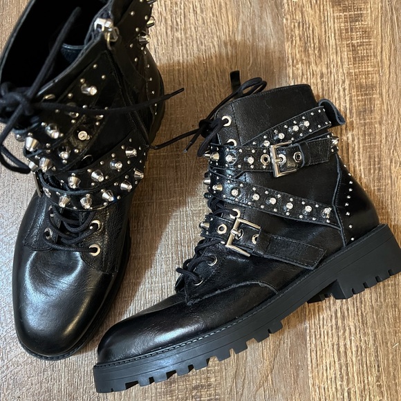 Zara Leather Jeweled Studded Moto Zara Shoe - Picture 13 of 15